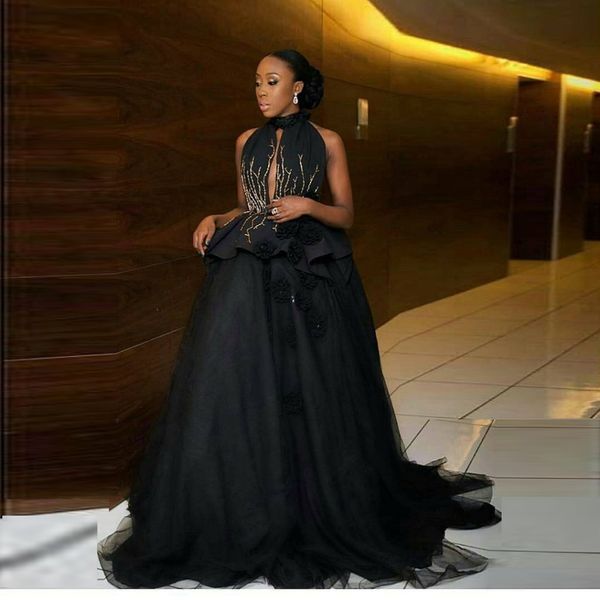 2017 new arrival black high neck evening dresses keyhole ruffles prom gown floor length backless red carpet dress, Black;red
2017 new arrival black high neck evening dresses keyhole ruffles prom gown floor length backless red carpet dress, Black;red