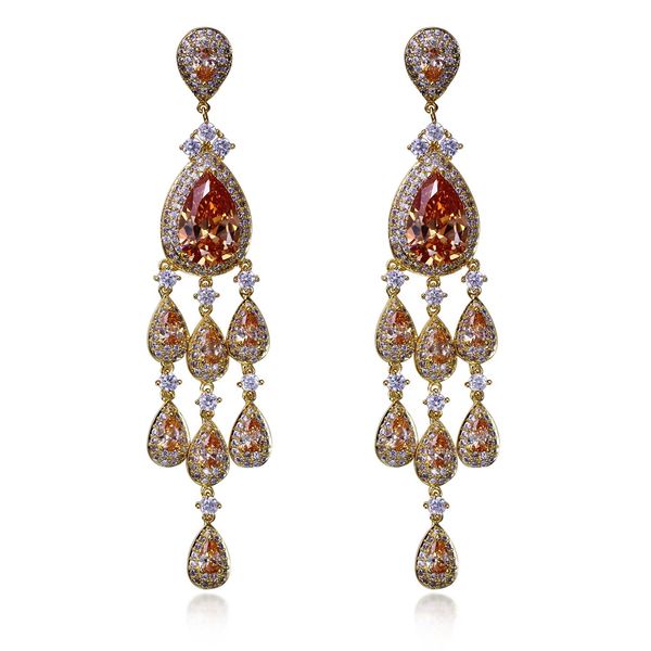 91 mm long earrings in 18k gold plate setting with colorful cubic zirconia, water drop pendant earrings, Silver
91 mm long earrings in 18k gold plate setting with colorful cubic zirconia, water drop pendant earrings, Silver