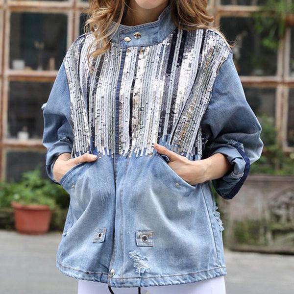 wholesale- women sequin denim jacket zipper autumn bling sequins long sleeves hippie chic jackets hole loose fit denim jacket blue clothing, Black;brown
wholesale- women sequin denim jacket zipper autumn bling sequins long sleeves hippie chic jackets hole loose fit denim jacket blue clothing, Black;brown
