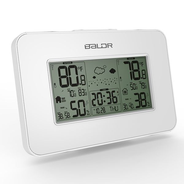 new baldr weather station clock indoor outdoor temperature humidity display wireless weather forecast alarm snooze blue backlight white
new baldr weather station clock indoor outdoor temperature humidity display wireless weather forecast alarm snooze blue backlight white