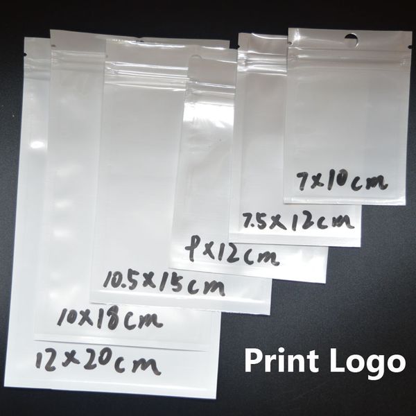 Clear White Pearl Plastic Poly Bags OPP Packing Zipper Lock Package Accessories PVC Retail Boxes Hand Hole for USB iPhone Samsung Cell Phone