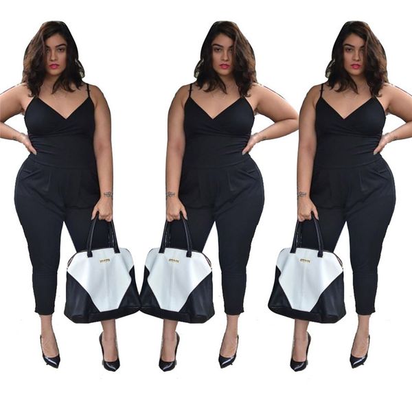 wholesale- 2016 summer plus size 4xl women's strap v neck jersey jumpsuit romper women's plunge jumpsuits, Black;white
wholesale- 2016 summer plus size 4xl women's strap v neck jersey jumpsuit romper women's plunge jumpsuits, Black;white