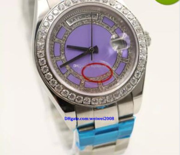 40mm luxury mens automatic watch watches day date display round purple dial with diamond stainless watch case, Slivery;brown
40mm luxury mens automatic watch watches day date display round purple dial with diamond stainless watch case, Slivery;brown