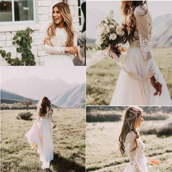 Bohemian Lace Long Sleeve Wedding Dresses 2017 New Arrival O Neck Chiffon Sweep Train Bridal Gown Autumn Country Style Dress For Wedding
Bohemian Lace Long Sleeve Wedding Dresses 2017 New Arrival O Neck Chiffon Sweep Train Bridal Gown Autumn Country Style Dress For Wedding