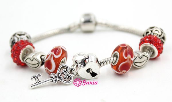 new arrival wholesale diy jewelry bracelets red heart lampwork murano glass bead heart lock key bracelets for women valentine gift bracelet, Golden;silver 
new arrival wholesale diy jewelry bracelets red heart lampwork murano glass bead heart lock key bracelets for women valentine gift bracelet, Golden;silver