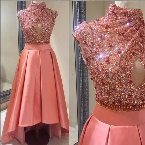 2019 arabic dubai sequined evening dresses high neck beaded crystals a-line evening gowns hi-lo taffeta water melon prom party dresses, Black;red
2019 arabic dubai sequined evening dresses high neck beaded crystals a-line evening gowns hi-lo taffeta water melon prom party dresses, Black;red