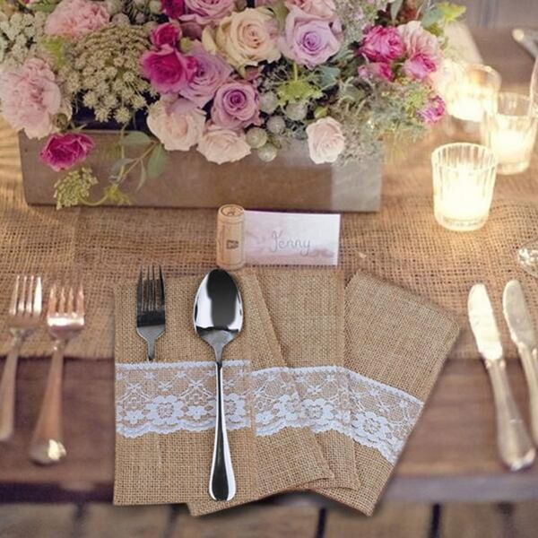 burlap cutlery holder chic lace tableware pouch packaging fork knife pocket home textiles ic638
burlap cutlery holder chic lace tableware pouch packaging fork knife pocket home textiles ic638