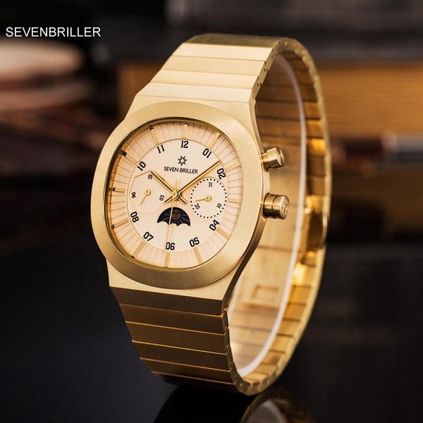 genuine sevenbriller men's fashion business mens watch luminous stainless steel waterproof hollow quartz watch dial moon, Slivery;brown
genuine sevenbriller men's fashion business mens watch luminous stainless steel waterproof hollow quartz watch dial moon, Slivery;brown