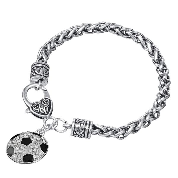 black enamel white crystal stone heart shape soccer ball charm lobster claw bracelet sports jewelry, Golden;silver
black enamel white crystal stone heart shape soccer ball charm lobster claw bracelet sports jewelry, Golden;silver