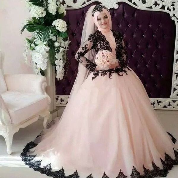 vintage muslim pink black ball gown wedding dresses high neck with long sleeves court train plus size arabic bridal gowns
vintage muslim pink black ball gown wedding dresses high neck with long sleeves court train plus size arabic bridal gowns