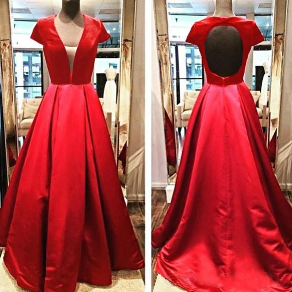 red a line prom dresses 2016 open backless v neck floor length evening gowns satin formal party dresses custom made, Black
red a line prom dresses 2016 open backless v neck floor length evening gowns satin formal party dresses custom made, Black