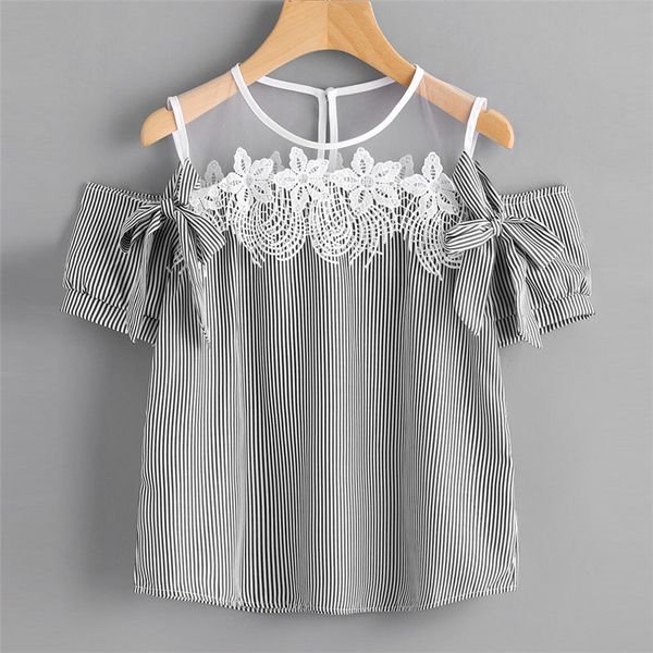 wholesale- new style women blouse short sleeve off shoulder lace striped casual fashion blouse wolovey#25, White
wholesale- new style women blouse short sleeve off shoulder lace striped casual fashion blouse wolovey#25, White