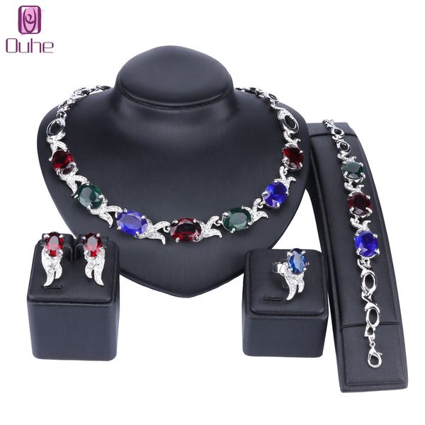 women african beads crystal jewelry sets silver color zircon pendant earrings bracelets ring wedding accessories gifts, Black
women african beads crystal jewelry sets silver color zircon pendant earrings bracelets ring wedding accessories gifts, Black