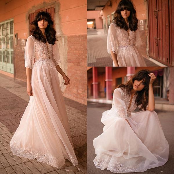 Half Sleeves Bohemian Wedding Dresses 2018 Liz Martinez Bridal A line Organza Embroideried Deep V neckline Sweep Train Wedding Gowns
Half Sleeves Bohemian Wedding Dresses 2018 Liz Martinez Bridal A line Organza Embroideried Deep V neckline Sweep Train Wedding Gowns