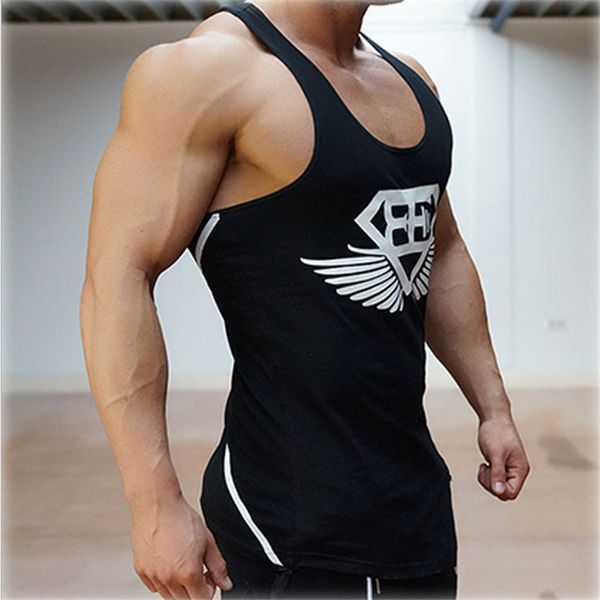 

wholesale-2016 years the gym vest men stringer loa bodybuilding muscle sport shirt vest cotton sweatshirt body engineers brand, White;black