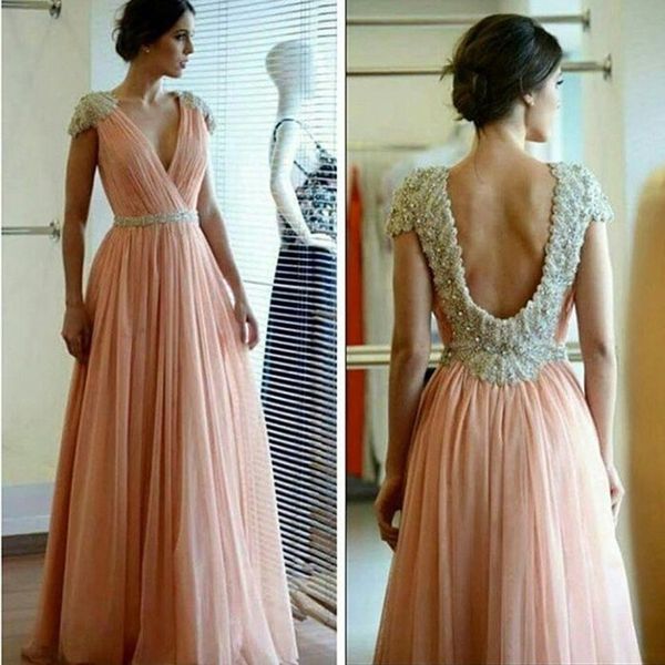 blush pink deep v neck cap sleeve prom dresses 2016 a line long chiffon backless evening gowns lace beaded pageant party gowns, Black
blush pink deep v neck cap sleeve prom dresses 2016 a line long chiffon backless evening gowns lace beaded pageant party gowns, Black