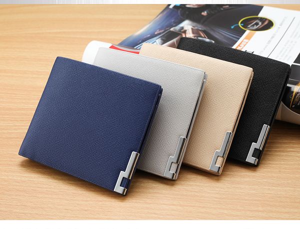 

2017 wallet male cross - style short wallet han edition super thin iron sheet multi - card x soft wallet card wholesale, Blue