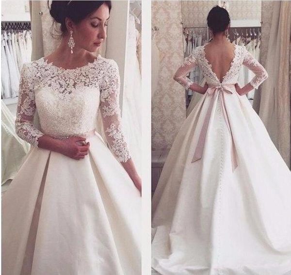 long sleeve lace wedding dresses backless satin a line wedding gowns bridal bride dress robe de mariage 2017, White
long sleeve lace wedding dresses backless satin a line wedding gowns bridal bride dress robe de mariage 2017, White