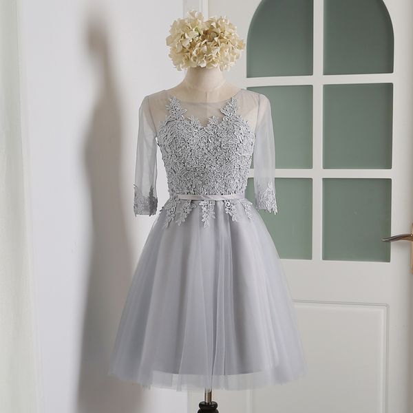 bateau neck lace tulle short bridesmaid dress with half sleeves 2019 knee length party dress gray, White;pink
bateau neck lace tulle short bridesmaid dress with half sleeves 2019 knee length party dress gray, White;pink