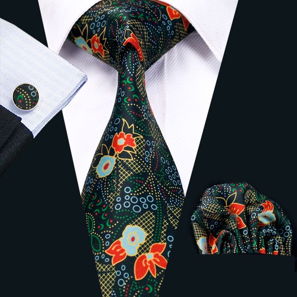 

мужские галстуки с принтом темно-зеленые цветочные свадебные деловые шелковые галстуки набор запонки для галстуков платок бесплатная доставк, Black;blue