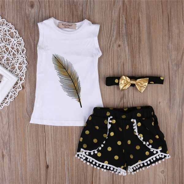 girls clothes 3pcs baby girls summer clothes sets feather printing vest casual +dot tassel shorts golden headband summer clothes sets, White
girls clothes 3pcs baby girls summer clothes sets feather printing vest casual +dot tassel shorts golden headband summer clothes sets, White