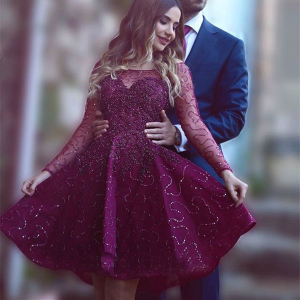 2019 Latest Elegant Red Wine Prom Dresses With Long Sleeves Crystal Beading Short Satin Party Dresses Abiballkleid Custom Made Cheap
2019 Latest Elegant Red Wine Prom Dresses With Long Sleeves Crystal Beading Short Satin Party Dresses Abiballkleid Custom Made Cheap