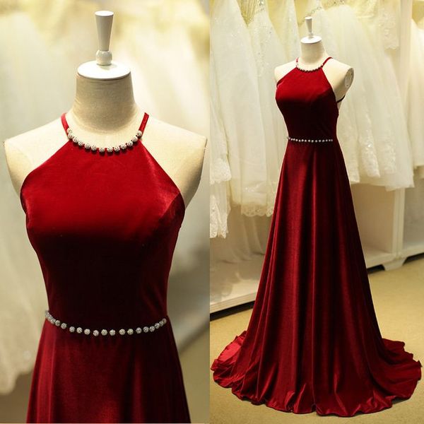 elegant dark red a line evening dresses halter backless long velvet evening gowns with beaded women prom dresses 2017 online, Black;red
elegant dark red a line evening dresses halter backless long velvet evening gowns with beaded women prom dresses 2017 online, Black;red
