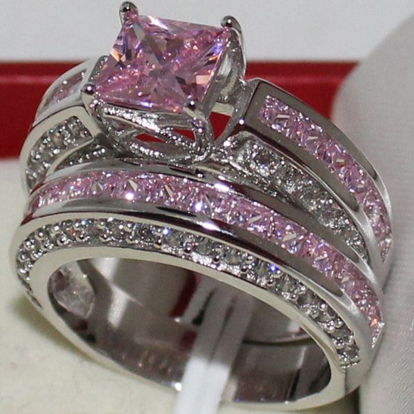 Eternity Lady's 925 Sterling Silver Square Simulated Pink Diamond CZ Paved Stone 2 Wedding Band Ring Sets Jewelry for Women
Eternity Lady's 925 Sterling Silver Square Simulated Pink Diamond CZ Paved Stone 2 Wedding Band Ring Sets Jewelry for Women