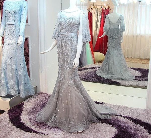 2017 sparkly bride luxury evening dresses crystal beading long backless grey lace fishtail sweep train mermaid prom dresses, Black
2017 sparkly bride luxury evening dresses crystal beading long backless grey lace fishtail sweep train mermaid prom dresses, Black