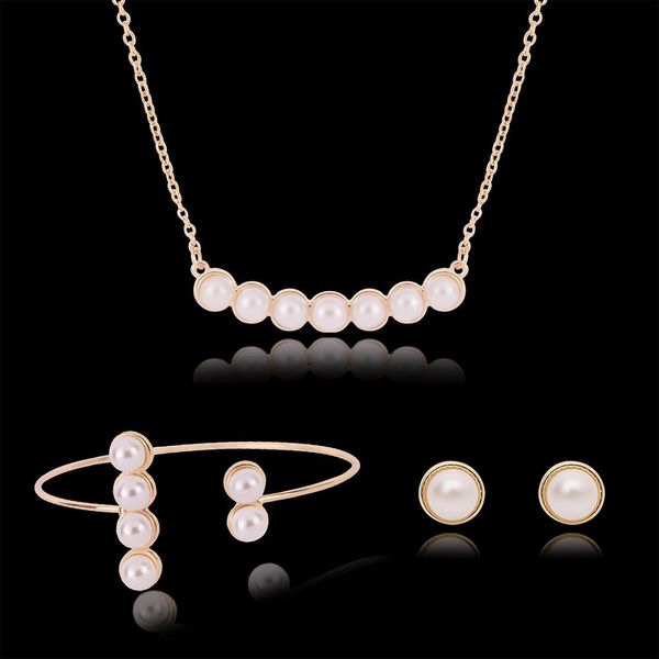 bracelet earrings necklace jewelry set brief luxury women pearls 18k gold plated party jewelry 3-piece set wholesale js283, Black
bracelet earrings necklace jewelry set brief luxury women pearls 18k gold plated party jewelry 3-piece set wholesale js283, Black
