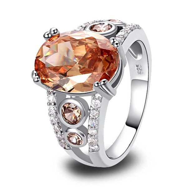 jewelry women champagne morganite 18k white gold plated silver fashion ring size 7 wholesale, Golden;silver