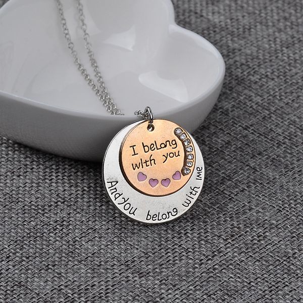 fashion jewelry necklaces "i belong with you and you belong with me" couple vows engraved rhinestone pendant necklace, Silver
fashion jewelry necklaces "i belong with you and you belong with me" couple vows engraved rhinestone pendant necklace, Silver