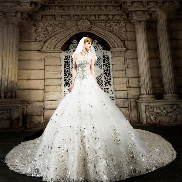 luxury a-line wedding dresses sweetheart beaded crystal rhinestones chapel train bridal lace-up wedding gowns real p custom made, White
luxury a-line wedding dresses sweetheart beaded crystal rhinestones chapel train bridal lace-up wedding gowns real p custom made, White