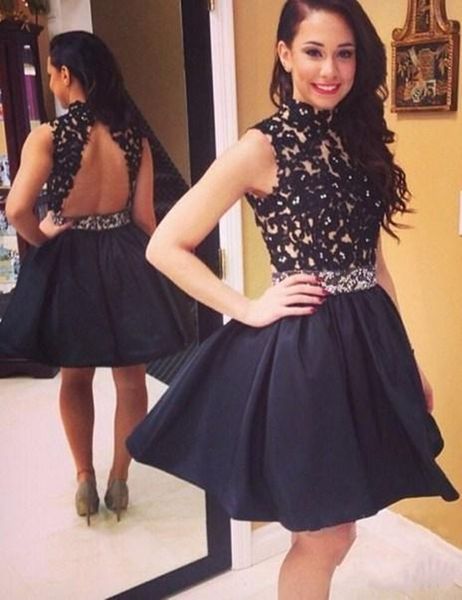 popular short black homecoming dresses high neck backless beaded lace satin modern design girls prom gowns custom made, Blue;pink
popular short black homecoming dresses high neck backless beaded lace satin modern design girls prom gowns custom made, Blue;pink