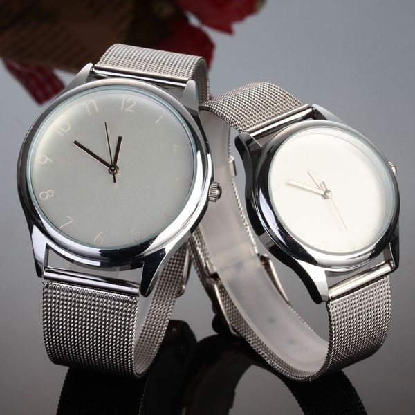 Fashion Brand women men Unisex Lovers' silver Steel Metal Band quartz wrist watch C04