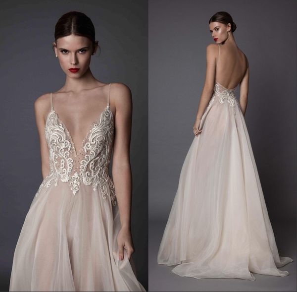 2018 wedding dresses deep v neck spaghetti straps embroidered tulle backless illusion long proms evenings dresses, White
2018 wedding dresses deep v neck spaghetti straps embroidered tulle backless illusion long proms evenings dresses, White
