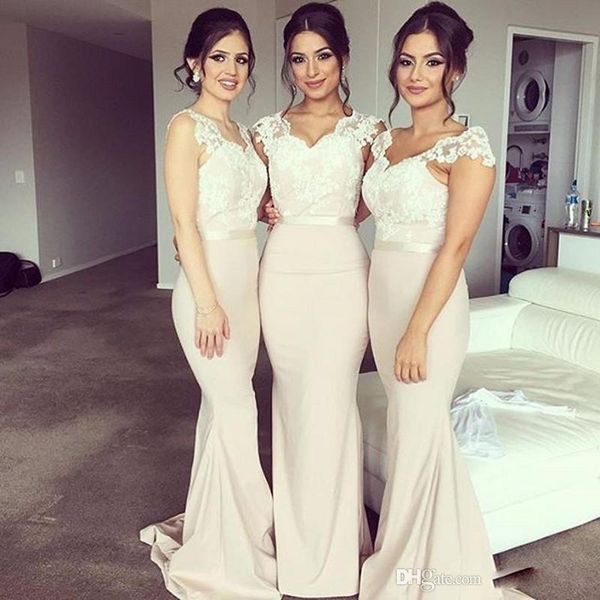 nude long chiffon bridesmaid dresses for bridal lace v neck sheer cap sleeve sweep train mermaid wedding guest dress, White;pink
nude long chiffon bridesmaid dresses for bridal lace v neck sheer cap sleeve sweep train mermaid wedding guest dress, White;pink