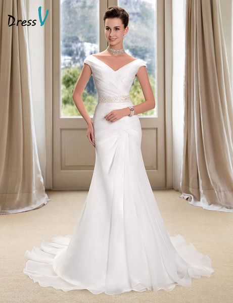 Charming Off-The-Shoulder V-Neck Wedding Dress 2019 Newest Organza Satin Ruches Sequins Court Train Button Ivory Bridal Gown Custom Made
Charming Off-The-Shoulder V-Neck Wedding Dress 2019 Newest Organza Satin Ruches Sequins Court Train Button Ivory Bridal Gown Custom Made