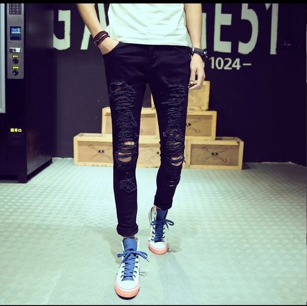new vintage men designer casual hole ripped jeans mens fashion skinny denim pants slim fit male trou, Blue
new vintage men designer casual hole ripped jeans mens fashion skinny denim pants slim fit male trou, Blue