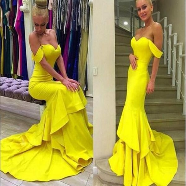 Sexy Mermaid Yellow Prom Dresses 2019 Sweetheart Off The Shoulder Satin Ruffles Women Party Gowns Graduation Dresses Custom Made Cheap
Sexy Mermaid Yellow Prom Dresses 2019 Sweetheart Off The Shoulder Satin Ruffles Women Party Gowns Graduation Dresses Custom Made Cheap