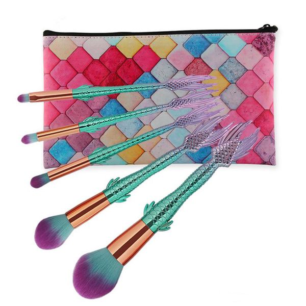 Mermaid 5pcs/Set Makeup Brushes Ladies Cosmetics Foundation Blender Face Makeup Rose Gold Brush Set 24sets