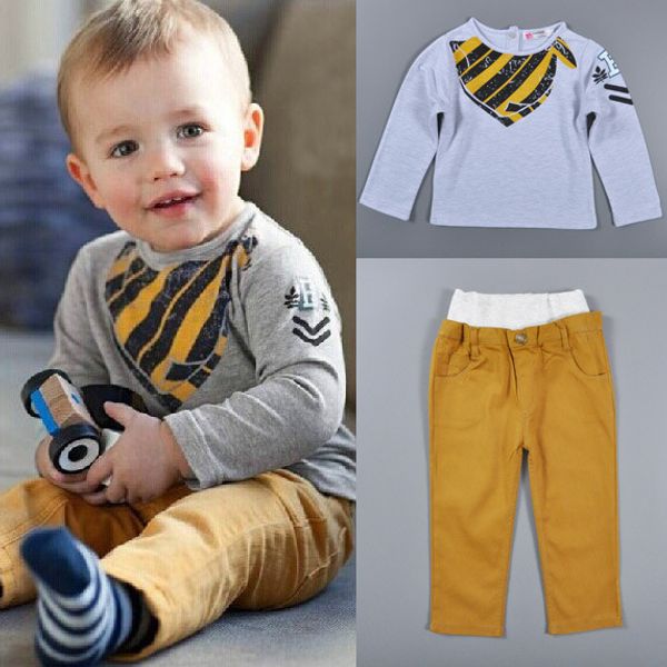 kids 2pcs suits 2015 fall long sleeve bibs print t shirts khaki trousers pants children sets baby boys winter clothes suit ing, White
kids 2pcs suits 2015 fall long sleeve bibs print t shirts khaki trousers pants children sets baby boys winter clothes suit ing, White