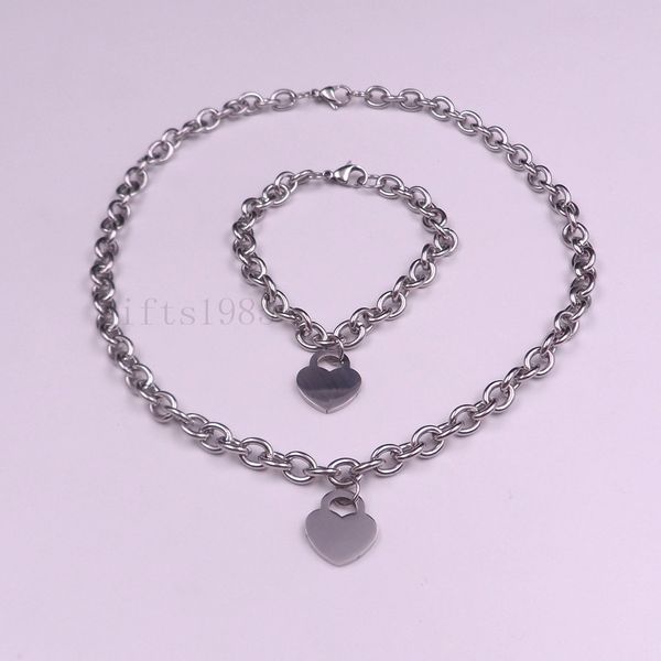 1set women's cool stainless steel oval chain with heart charm necklace bracelet, Silver
1set women's cool stainless steel oval chain with heart charm necklace bracelet, Silver
