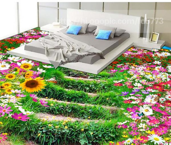 pvc self-adhesive floor flowers pathway bathroom bathroom bedroom 3d bathroom wallpaper