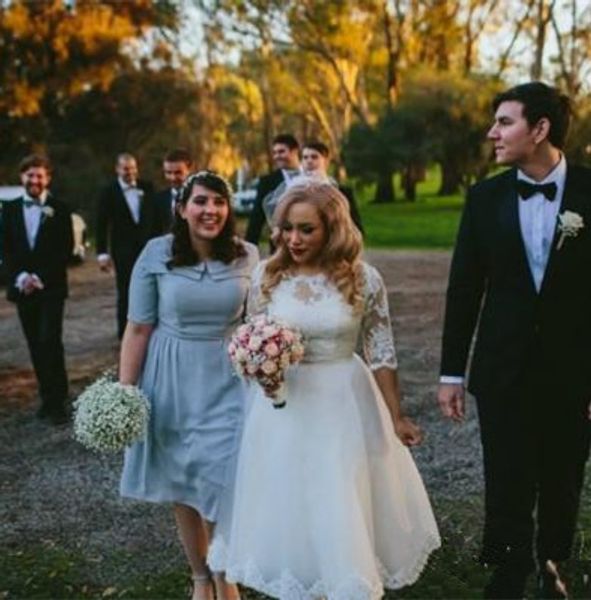 50s vintage ankle length short wedding dresses half sleeve lace a line bridal gowns vestido de noiva custom made w063, White
50s vintage ankle length short wedding dresses half sleeve lace a line bridal gowns vestido de noiva custom made w063, White