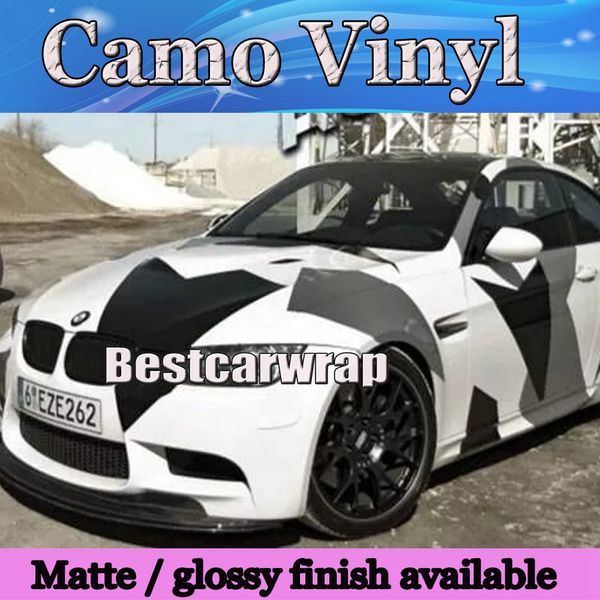 

large black white grey pixel camo vinyl car wrap styling with air rlease gloss/ matt arctic camouflage covering car decals 1.52x30m/roll