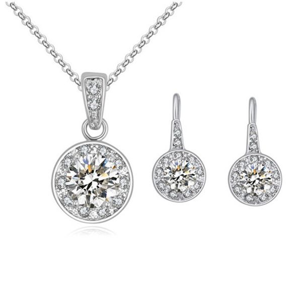 luxury zircon earrings necklaces party jewelry set women fashion brief platinum plated circle 2-piece set wedding jewelry, Silver
luxury zircon earrings necklaces party jewelry set women fashion brief platinum plated circle 2-piece set wedding jewelry, Silver