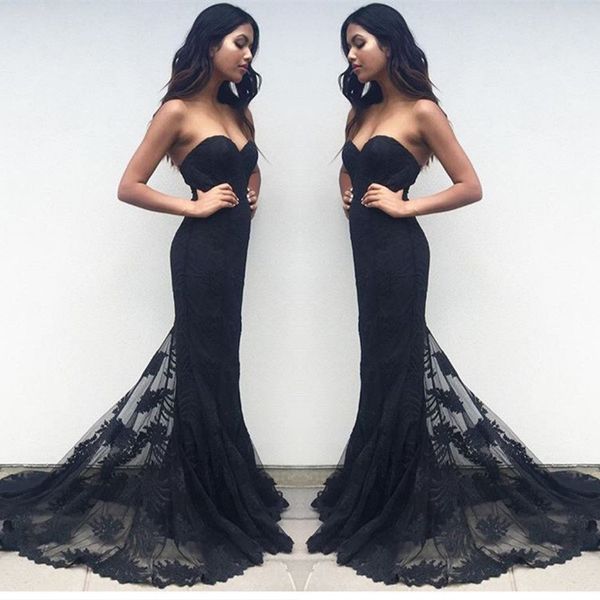 black lace evening dresses mermaid red carpet dress with sweetheart sweep train embroidery party gowns, Black;red
black lace evening dresses mermaid red carpet dress with sweetheart sweep train embroidery party gowns, Black;red