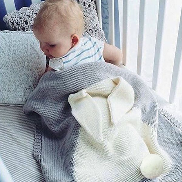 120*75cm Baby Toddler Bedding Knitted Baby Blanket Wrap Soft Blankets Newborn Big Rabbit Ear Swaddling Kids Gift Girls Blankets