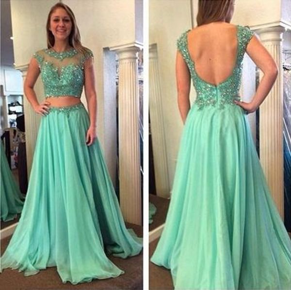 mint green sparking crystal beaded prom dresses a line sheer neck custom made vestidos de fiesta chiffon long backless formal evening gowns, Black
mint green sparking crystal beaded prom dresses a line sheer neck custom made vestidos de fiesta chiffon long backless formal evening gowns, Black
